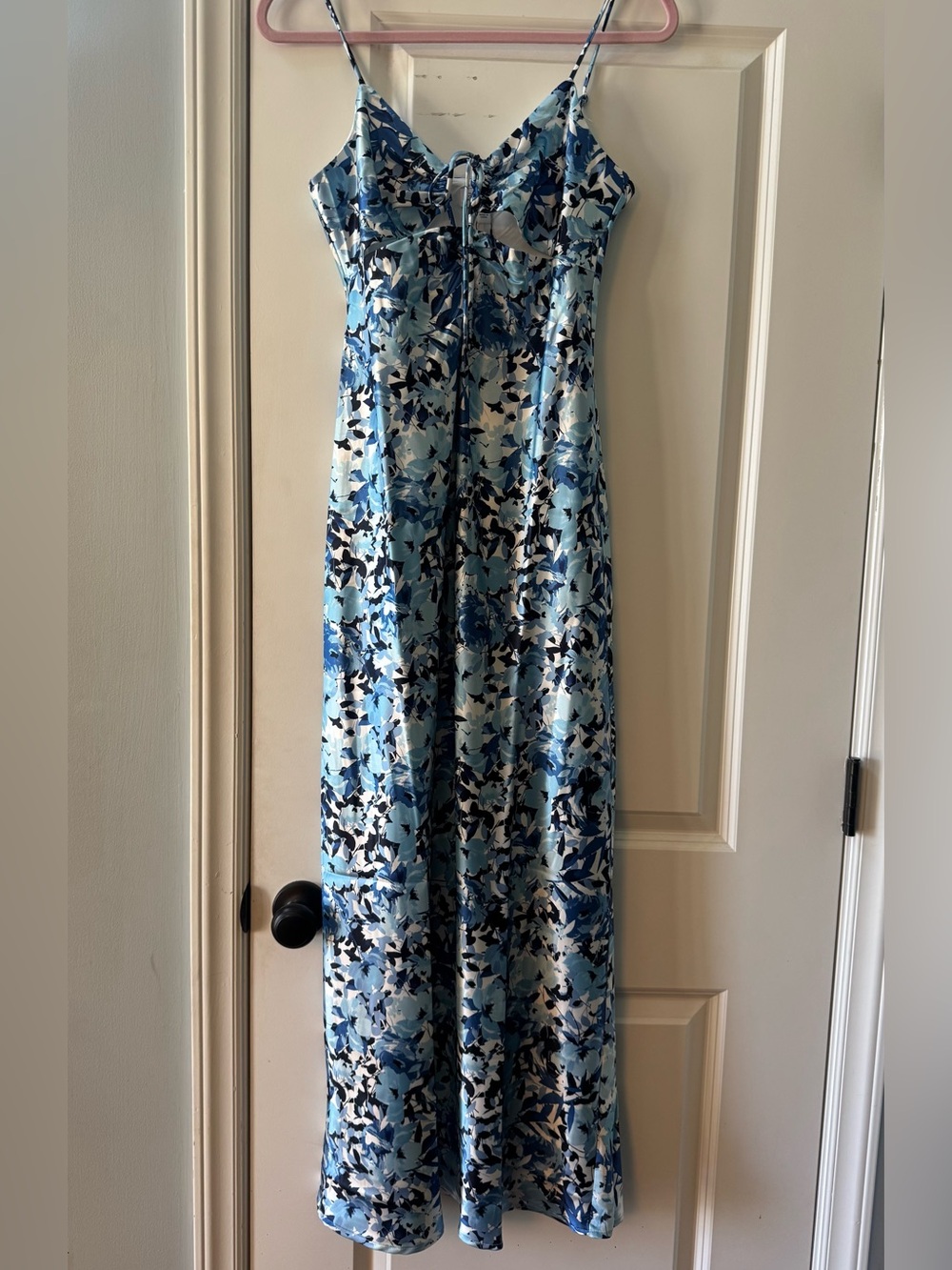 The Drop Shelby Tie-Up Cutout Slip Dress Women's Large Navy Floral Garden Party - Picture 5 of 8